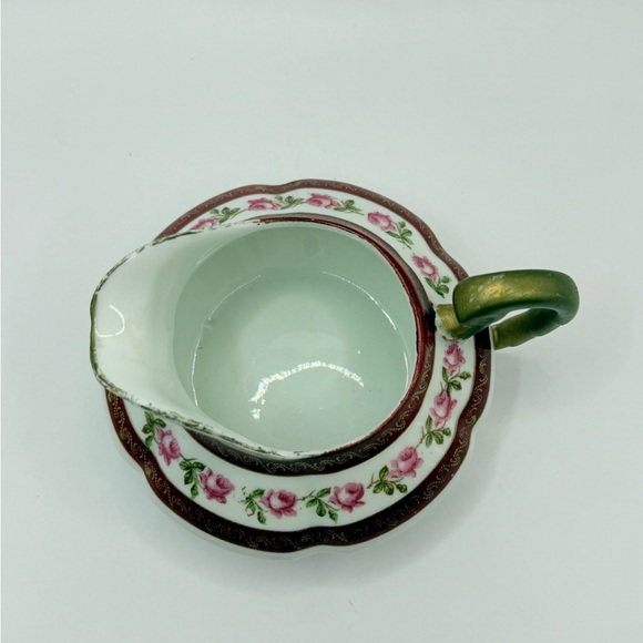 Vintage Nippon Hand-Painted Porcelain Floral Creamer with Gold Handle 2.6” Tall - Picture 6 of 8